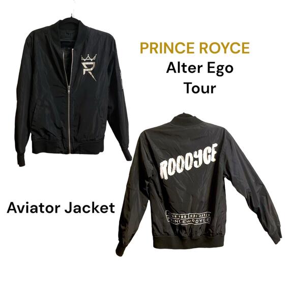 Prince Royce Alter Ego Tour Aviator Bomber Jacket Size XS Gold Logo “Roooyse” - Picture 3 of 16